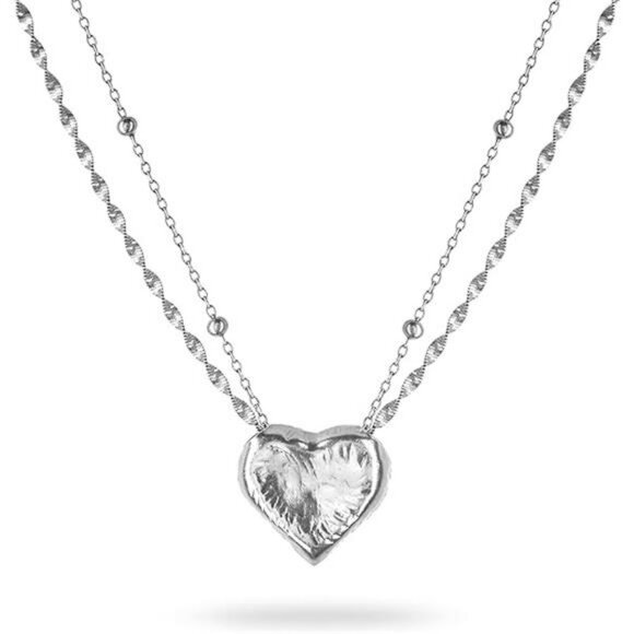 Sterling Silver Heart Pendant Necklace Layered Chain Dainty Jewelry Gift for Wom - Picture 7 of 7